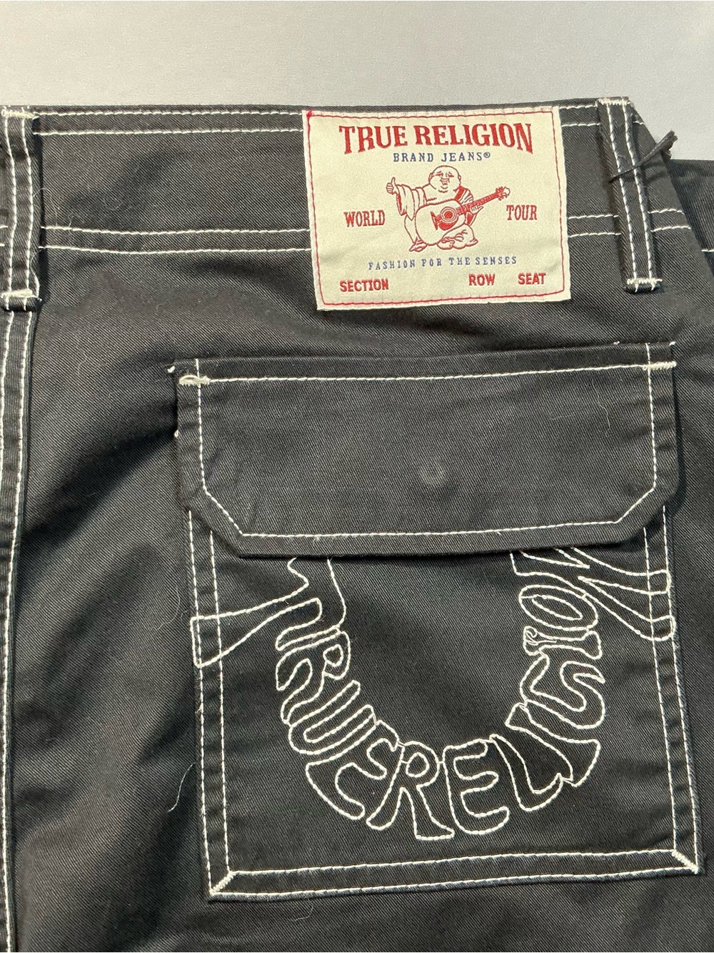 True Religion Men’s Black Slim Straight Jeans with White Contrast Stitching - Picture 4 of 15